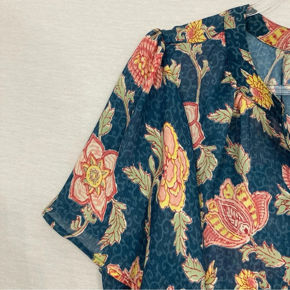 Chaps Blue Red Floral Soft Comfy Lightweight Short Sleeve Popover Top Large - Picture 4 of 10